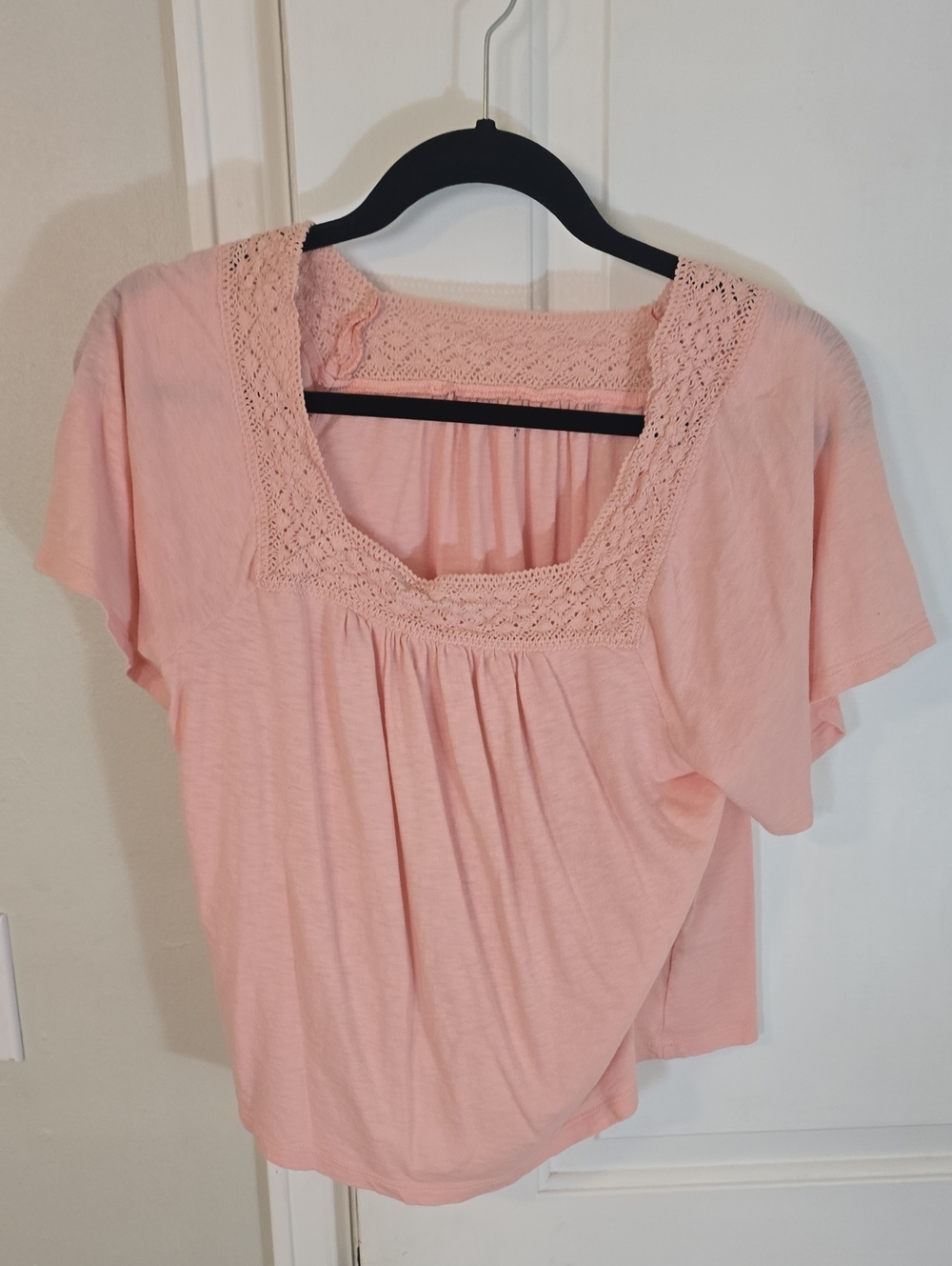 Garnet Hill Light Pink Crochet-Trim Square Neck Tunic